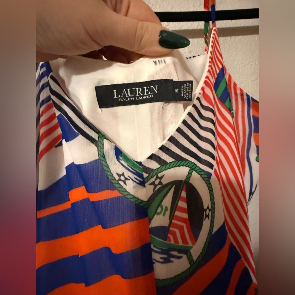 LAUREN RALPH LAUREN GEORGETTE NAUTICAL MAXI DRESS SIZE 16 - Picture 7 of 8